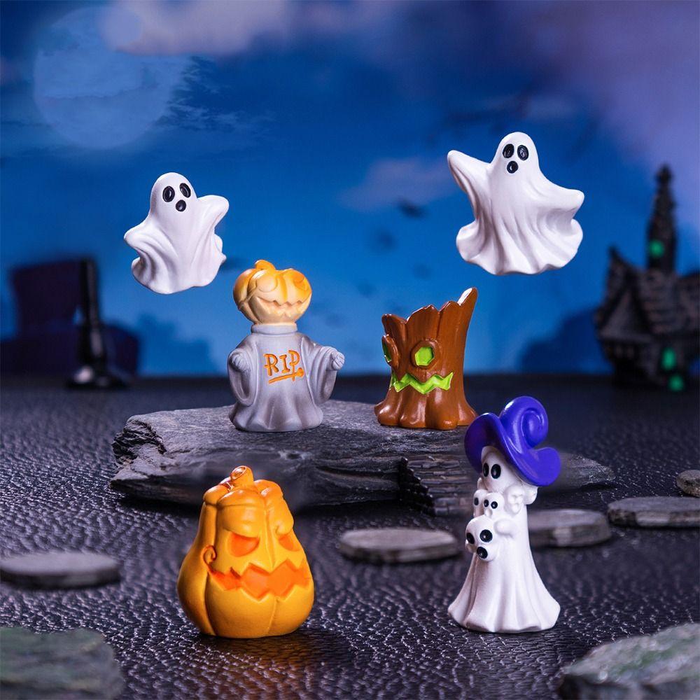

10pcs Resin Crafts Mini Pumpkin Ghost Ornaments Cartoon Happy Halloween Decor Bar Home Decor Style 2