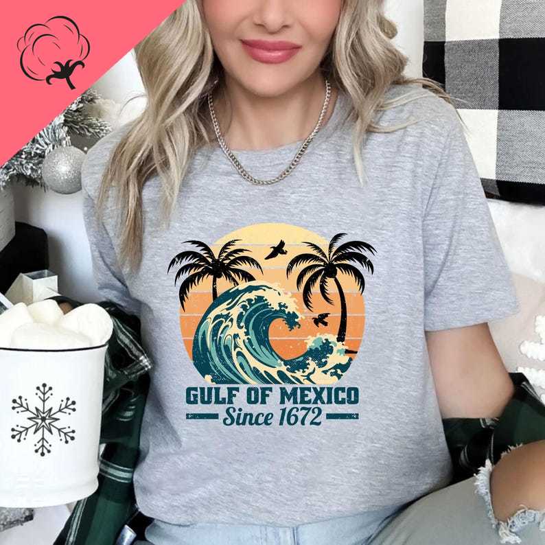 Gulf of Mexico Retro TShirt Vintage Ocean Wave Graphic Tee for Beach Lovers Palm Tree Travel Shirt for Summer Vacation Y2k S