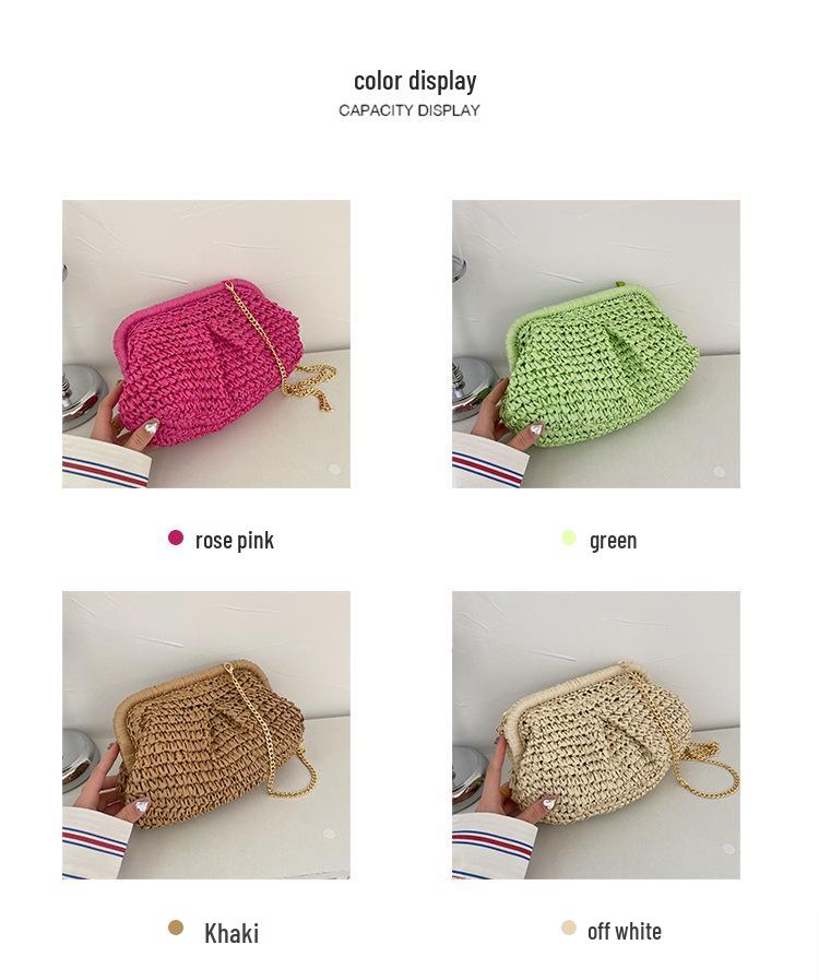 2025 Candy Color Woven Shell Bag: Mori Girl Fashion Clutch & Shoulder Chain