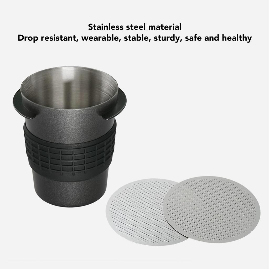 Dosing Cup Stainless Steel Coffee Powder Catcher Mug with Puck Screen for Coffee Maker Black 53mm / 2.08in