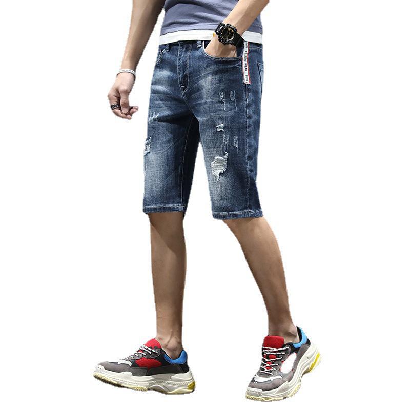 Men's Trendy Ripped Stretch Denim Shorts - Summer Lightweight, Loose Fit, Mid-Length, Large Size