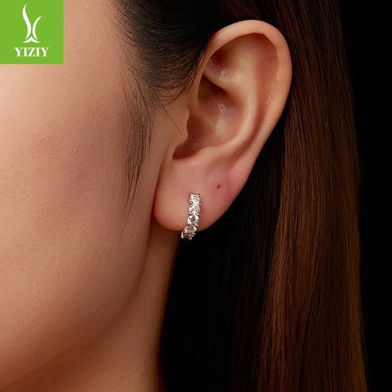 Shining Single Row Light Luxury Moissanite Ear Buckle Women'S S925 Sterling Silver Classic Four-Claw Earrings Earrings