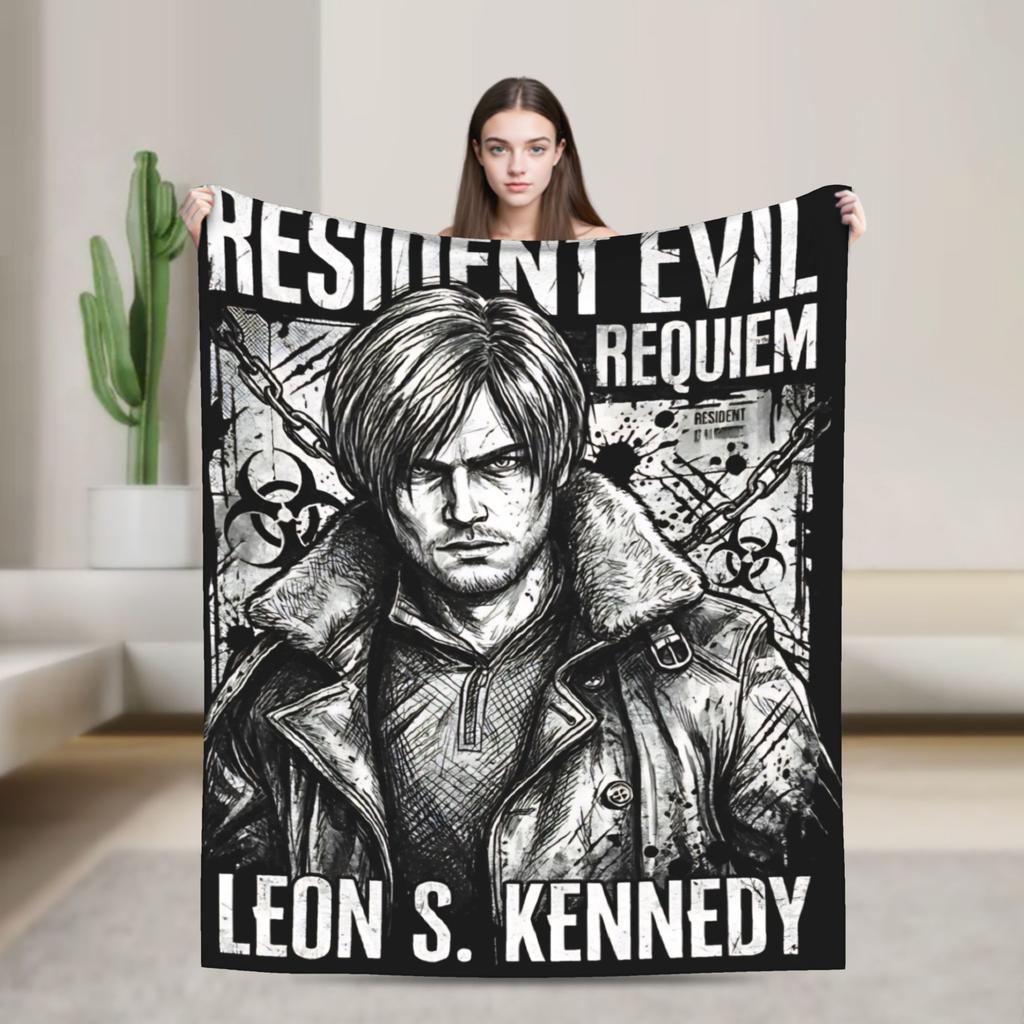 Resident Evil Leon Kennedy Plush Blanket Girls Boys  Flannel Throw Blanket For Living Room Soft Quality Bedspread Gift Idea