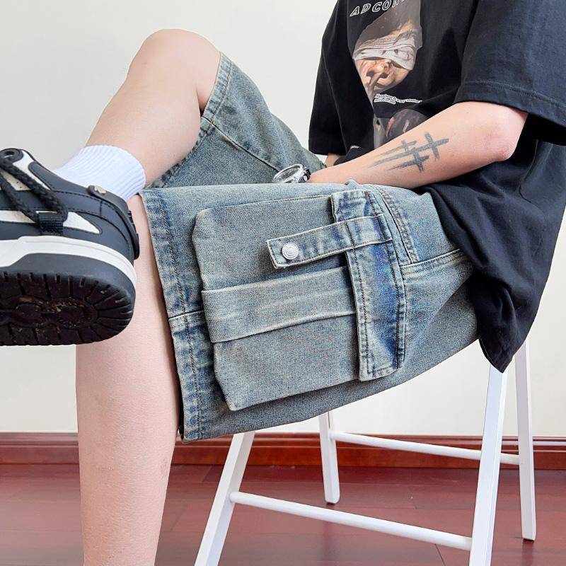 Plus Size Denim Shorts Men's Summer Thin Loose Straight Leg Five Quarter Pants Men's Versatile Casual Workwear Shorts