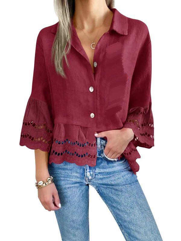 2025 Spring/Summer Women's Flare Sleeve Lace Shirt