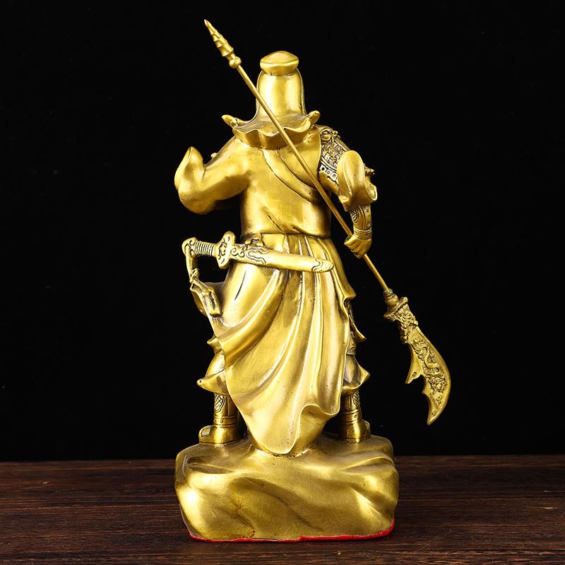 Brass Guan Gong God of Wealth with Blade Home Statue Figurine