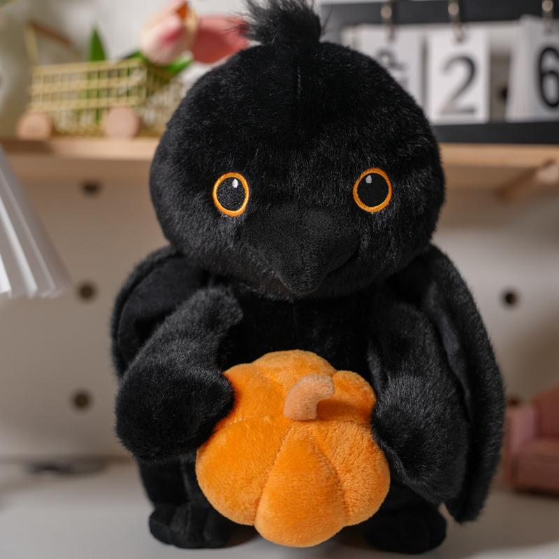 Cute Crow Holding Pumpkin Plush Toy Fluffy Cartoon Animal Stuffed Doll Home Decor Gifts For Boys