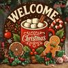 D Flat Vintage Christmas Welcome Sign Round Metal Wall Decor with Hot Chocolate Gingerbread Theme