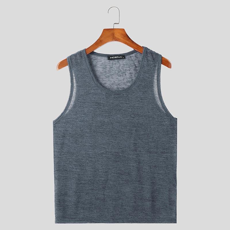 

INCERUN Summer Men Sleeveless Semi-Sheer Casual Slim Tank Tops T-shirts 3XL сірий