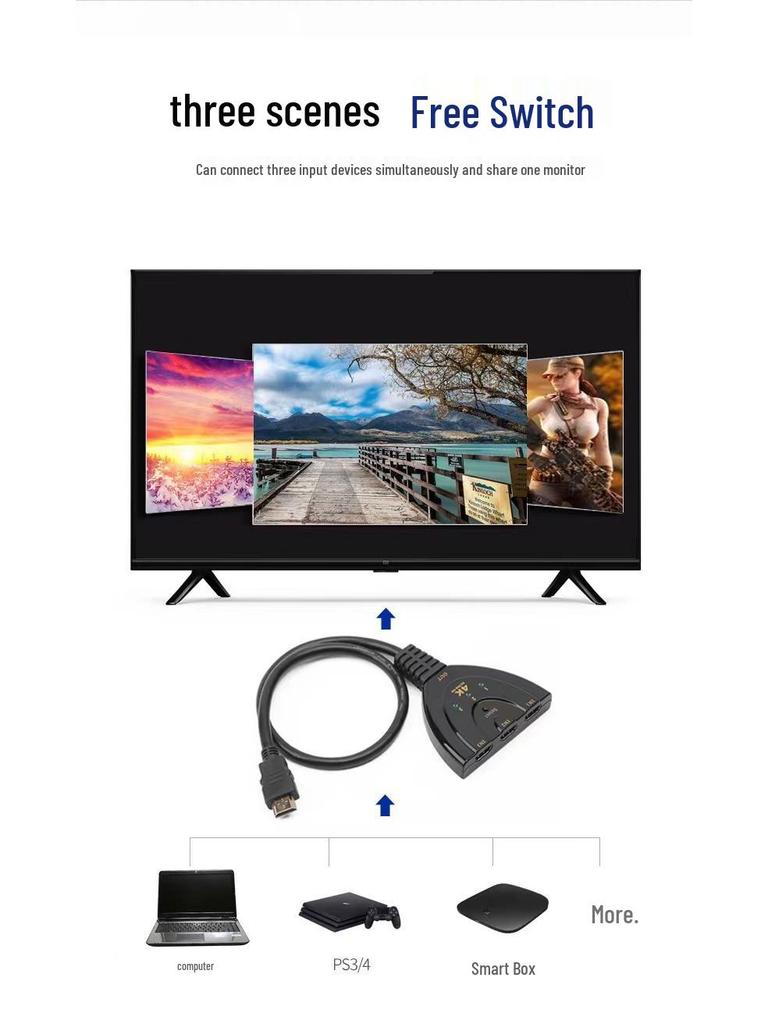 4K HDMI Three-to-One Pigtail High-Definition Switcher