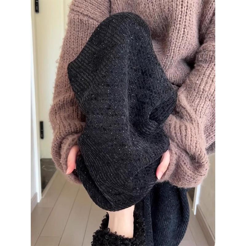 

Women s Black Rhinestone Wide-Leg Velvet Pants - Autumn/Winter 2025 High-End Slimming & Loose Fit S