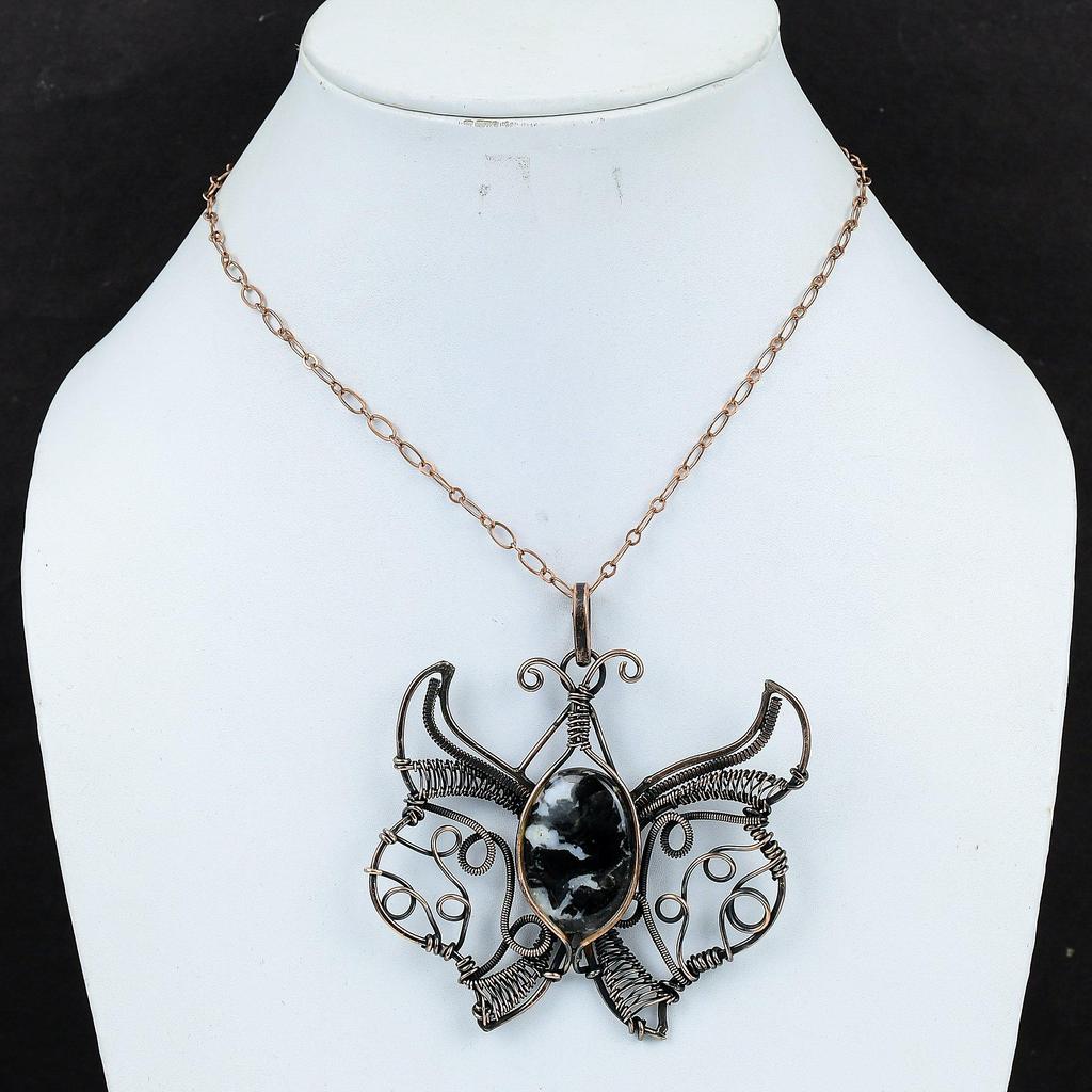 Pandantiv Turcoaz Bivol Alb Pandantiv Înfășurat în Sârmă de Cupru Bijuterii Handmade Pandantiv cu Piatră Prețioasă Bijuterii din Sârmă de Cupru Pandantiv Fluture Pentru Cadou