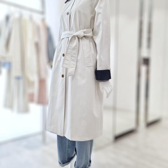 Women's Color Block Belted Single Trench Coat YW5MR405