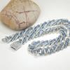 Takeda Jewelry Men's Iced Out Cuban Chain Necklace, Silver and Blue Rhinestones, Wide Chain, Street Style Accessory, 45/50/55cm (55cm)