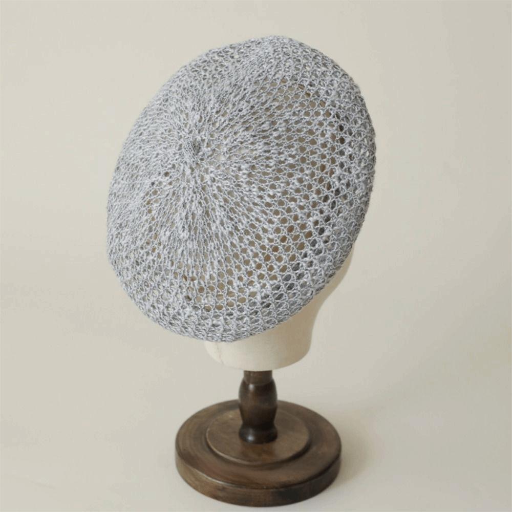 Solid Color Hollow Beret Hollow Knitted Pumpkin Hat Casual Painter Hat Women