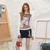 UNIFREE Faux Two-Piece Colorblock Printed Long Sleeve T-Shirt