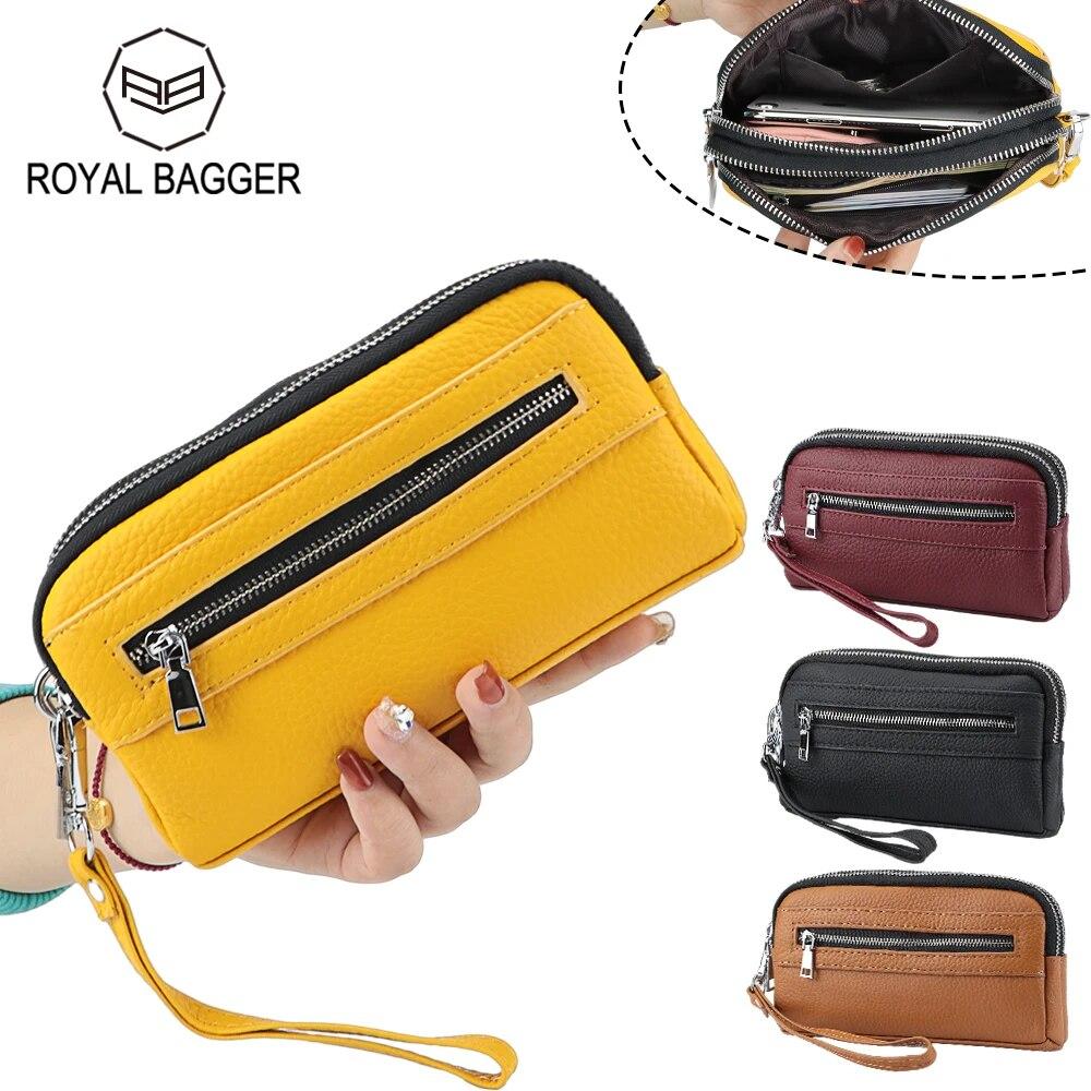 

Женские кошельки-клатчи Royal Bagger из натуральной коровьей кожи, модный длинный кошелек, кошельки для телефонов, большая вместительная сумка для хранения 1569 чёрный
