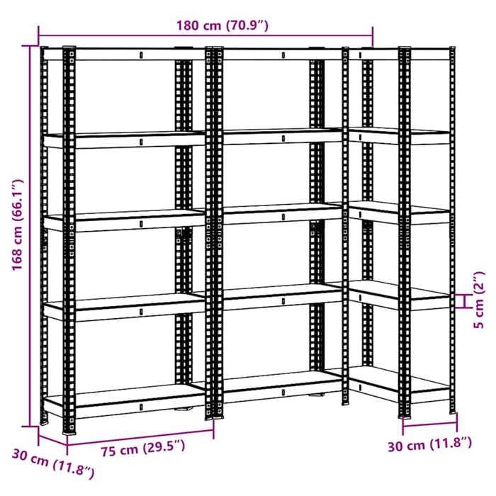 VidaXL 5-Tier Storage Shelves 3 Pcs Steel Engineered Wood, Garage Shelf, Garage Storage Shelf, 4016939