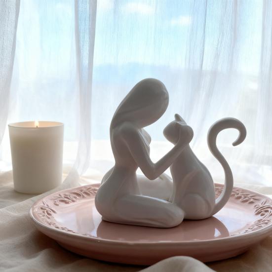 Abstract Women Cat Figurine 3D Printed Female Kitten Statue Sculpture Home Office Desktop Decoration Ornament