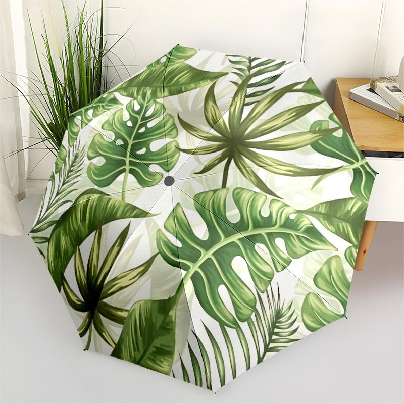 1pc Tropical Leaves Automatic Open/close Umbrella, 8-Rib sturdy structure, Auto Folding/Opening, Portable Travel Umbrella for Women,074