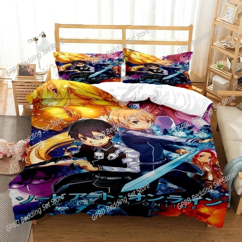 SAO Anime Art Print Fashion Article Comfortable Duvet Cover Pillowcase Bedding Set Children Bedroom Decoration Home Textile