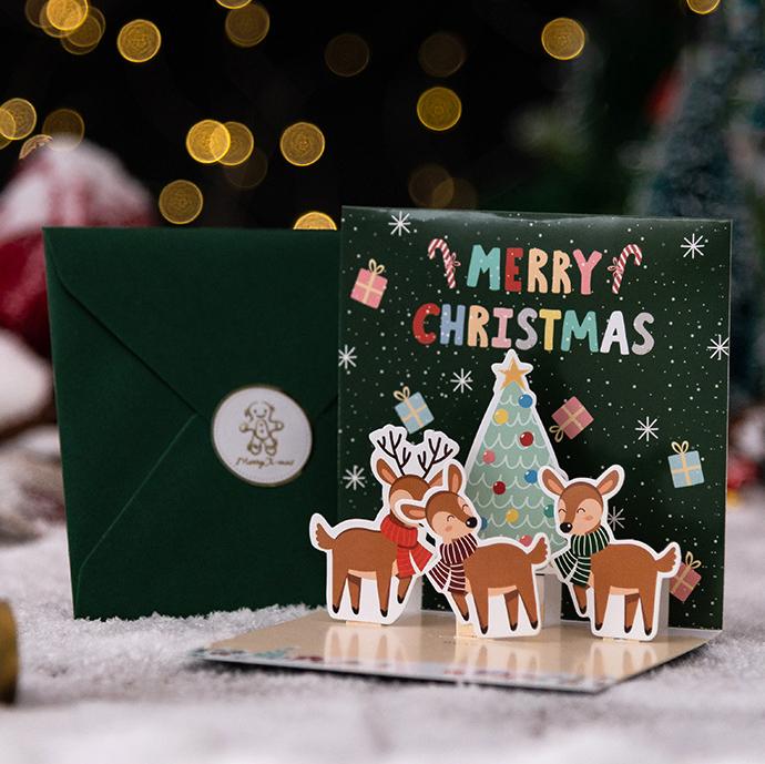 3 Stück Frohe Weihnachten 3D Grußkarte Wintergeschenk Umschlag Postkarte