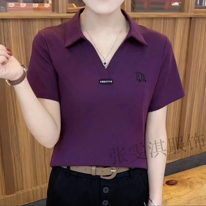 Short-sleeved T-shirt for Women's Lapel Summer Popular Middle-aged Mother Wearing Collar Tops for Women's Polo Shirt