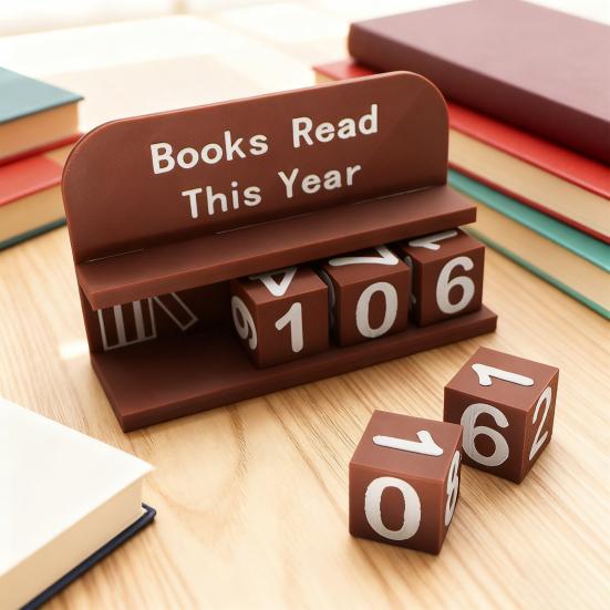 Yousheng 1 Set 3D Printed Reading Tracker Book Read This Year Counter with Number Blocks Reading Nook Decoration for Bookshelf Desk Reading Challenge