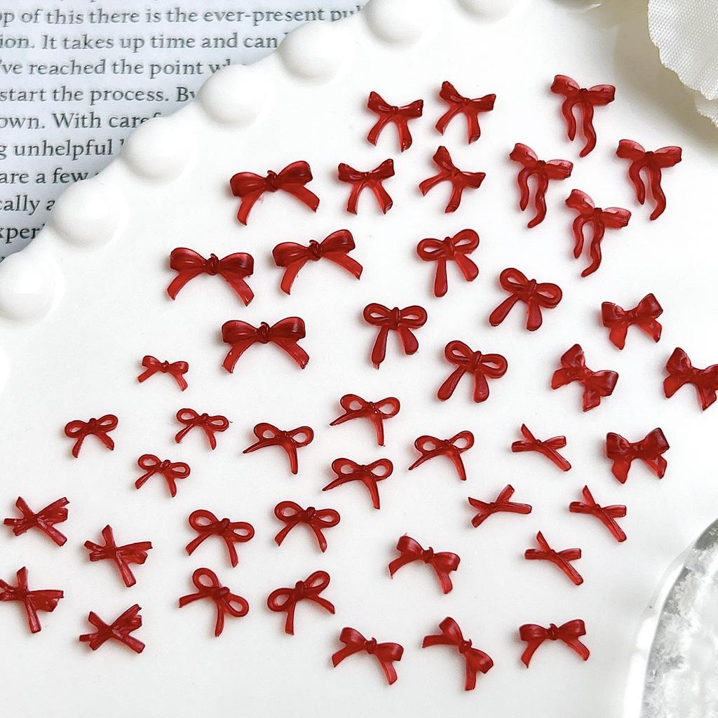 Burgundy Bowknot Internet Celebrity Hot-Selling Solid Color Mini Red 3D Hollow Bow Tie Cartoon Resin Nail Art Accessories