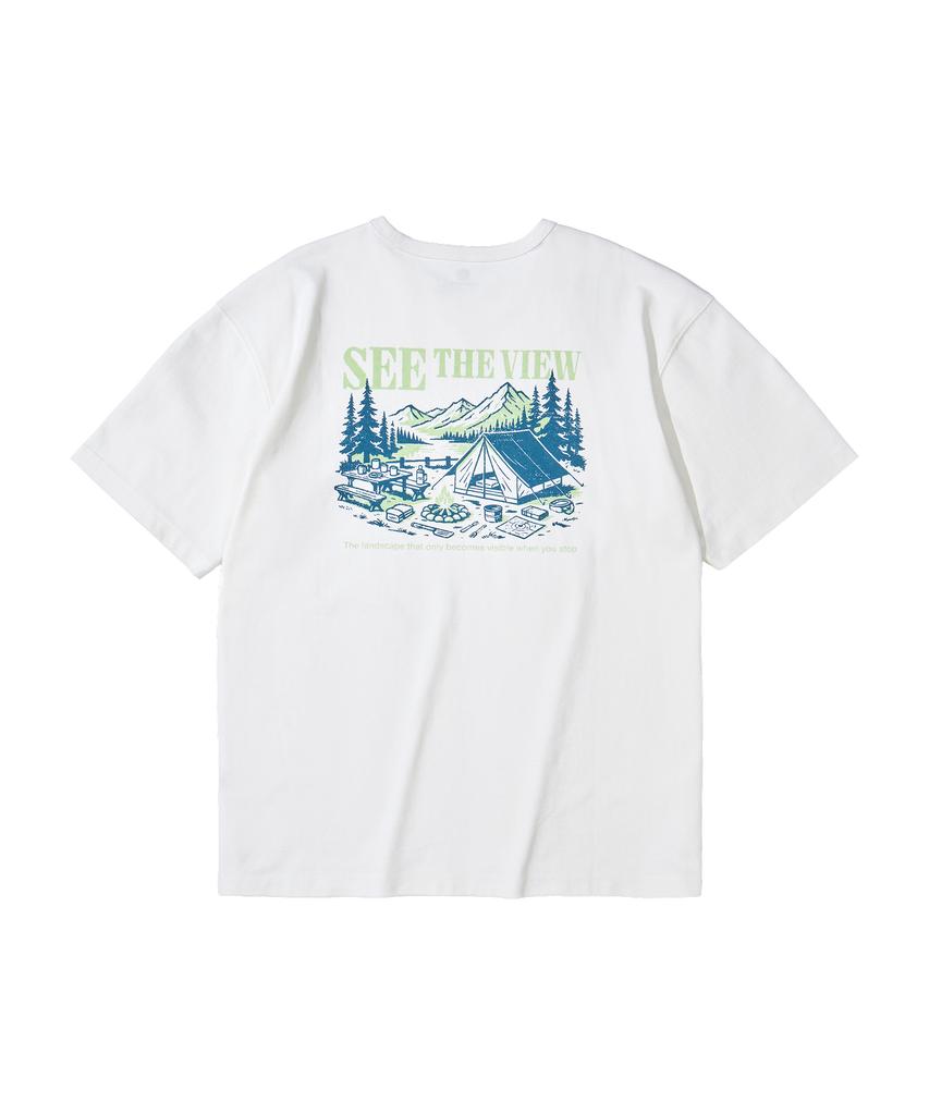 Kallapataleu Back Camping Graphic Short-Sleeved T-Shirt - White