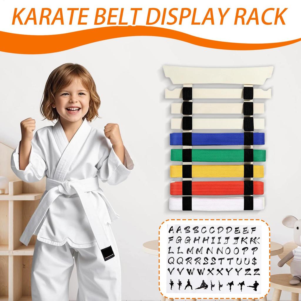 Karate Belt Display Holder Martial Arts Belt Display Holder with Hanger and Stickers No Assembly Required Storage Rack for Teens