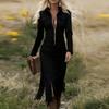 Moda Donna -Colore Western- Scamosciato Frange Vestito Slim-Fit a Maniche Lunghe