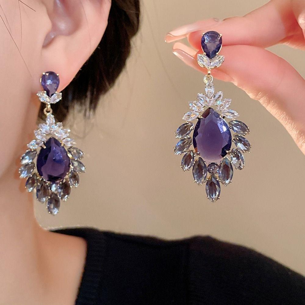 Light Luxury Vintage Crystal Earrings Exaggerated Ear Jewelry Rhinestone Drop Earrings  Party