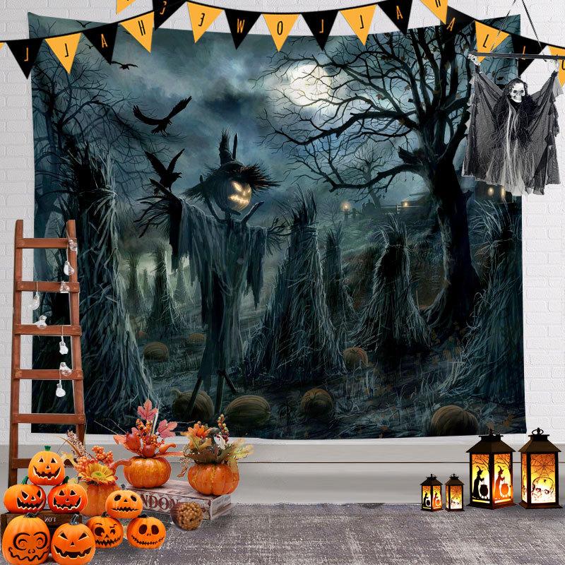 Halloween Decor Tapestry Spooky Pumpkin Lantern Wall Tapestry Home Decor Hippie Horror Tapestry Room Wall Decor Backdrop Fabric