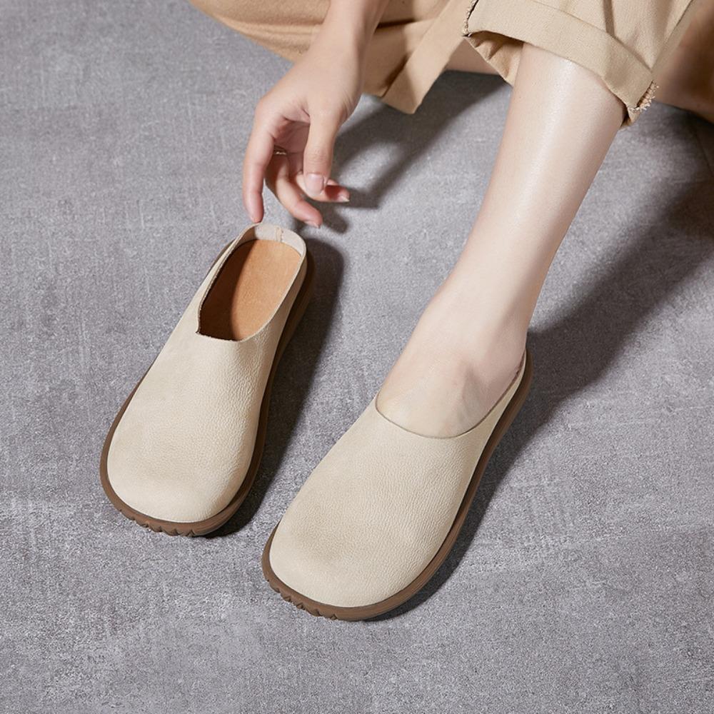 Women Genuine Leather Half Slippers Soft Bottom Anti Slip Odor Proof Mules Outdoor Indoor Casual Flat Sandals Summer