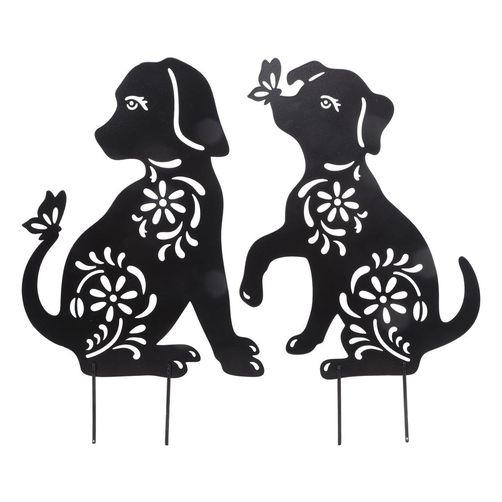 1/2Pcs Dog Stakes Metal Stakes Garden Insert Dog Sculpture Ornaments Metal Dog Shape Statue Silhouettes Dog Garden