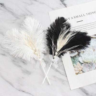 Natural Ostrich Pearl Feather Cake Topper - Beautiful Beige Dessert Decoration