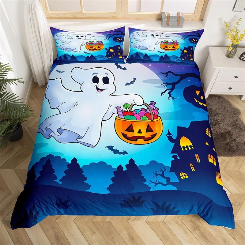 Halloween Duvet Cover Horror Pumpkin Lantern Bedding Set Polyester Crazy Scary Horseman Comforter Cover King For Kids Boys Girls