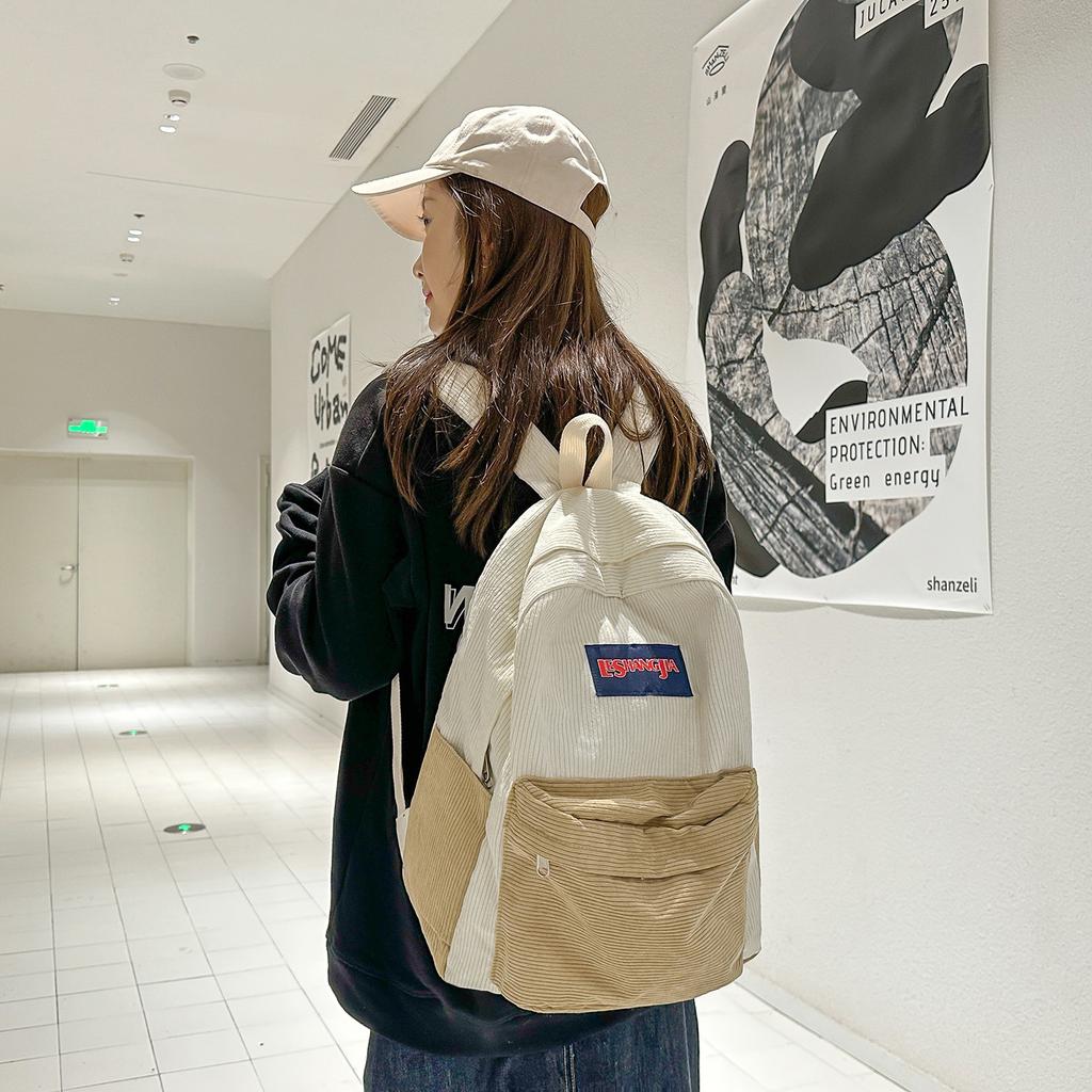 Schoolbag Harajuku Vintage Corduroy Backpack Women's Simple Versatile Large Capacity Student School Bag Casual Backpack