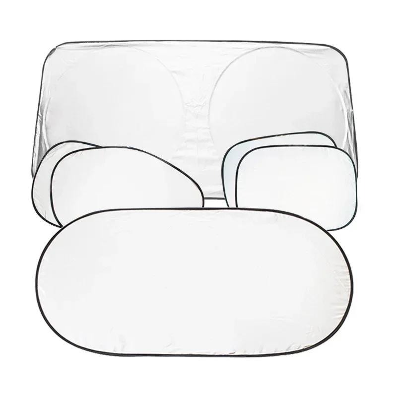 Car Window Sunshade Sun Protection Cover Sunscreen Curtain Car Front Gear Side Block Silvercoated Cloth Shade Set Tools 6 Pcs