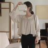 Korean Chic Lace Round Neck Lantern Sleeve Women's Shirt - Spring/Summer 2025