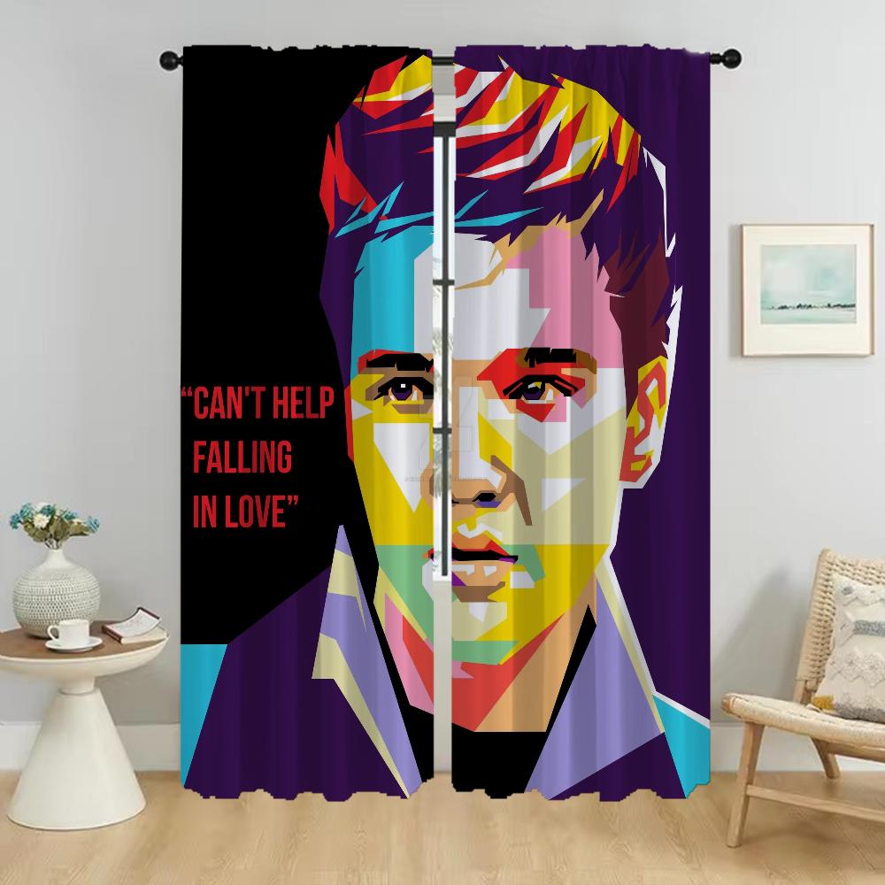 Kitchen Curtains for Camera E-Elvis Tulle for Bedroom Elegant Room Curtains 2 Pieces Blackout Curtain Halloween Decoration Child