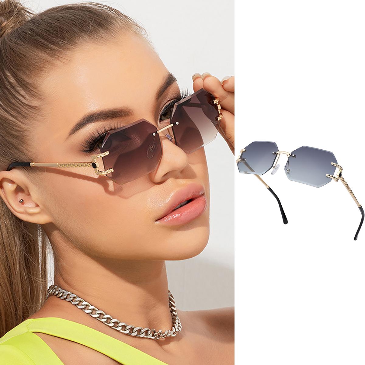 

Fashion Sunglasses For Women Men- Octagon Frameless Sun Glasses Black Shade Polygon Tinted Eyewear