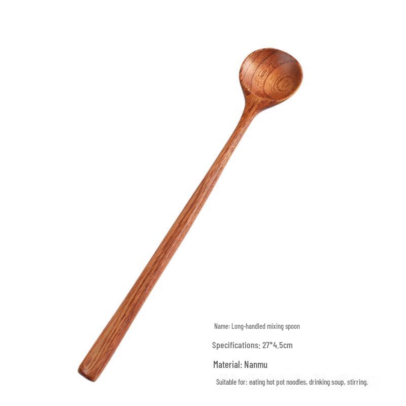33cm Wooden Cooking Ladle & Stirring Spoon - Japanese & Korean Style, Long Handle for Hot Pot