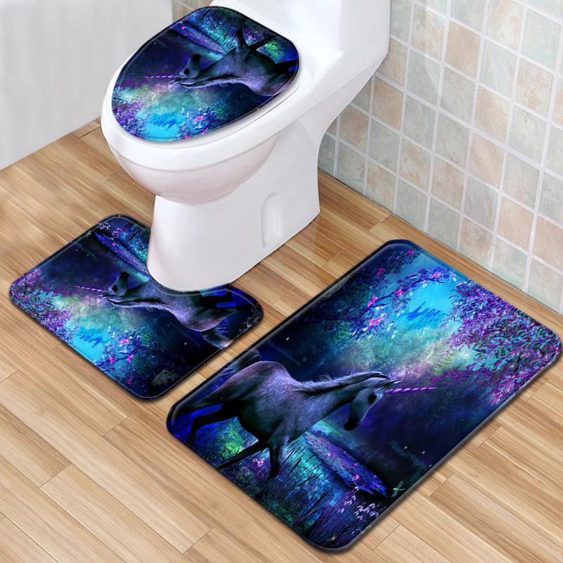 Unicorn Bathroom Floor Mat Toilet Three-Piece Set
