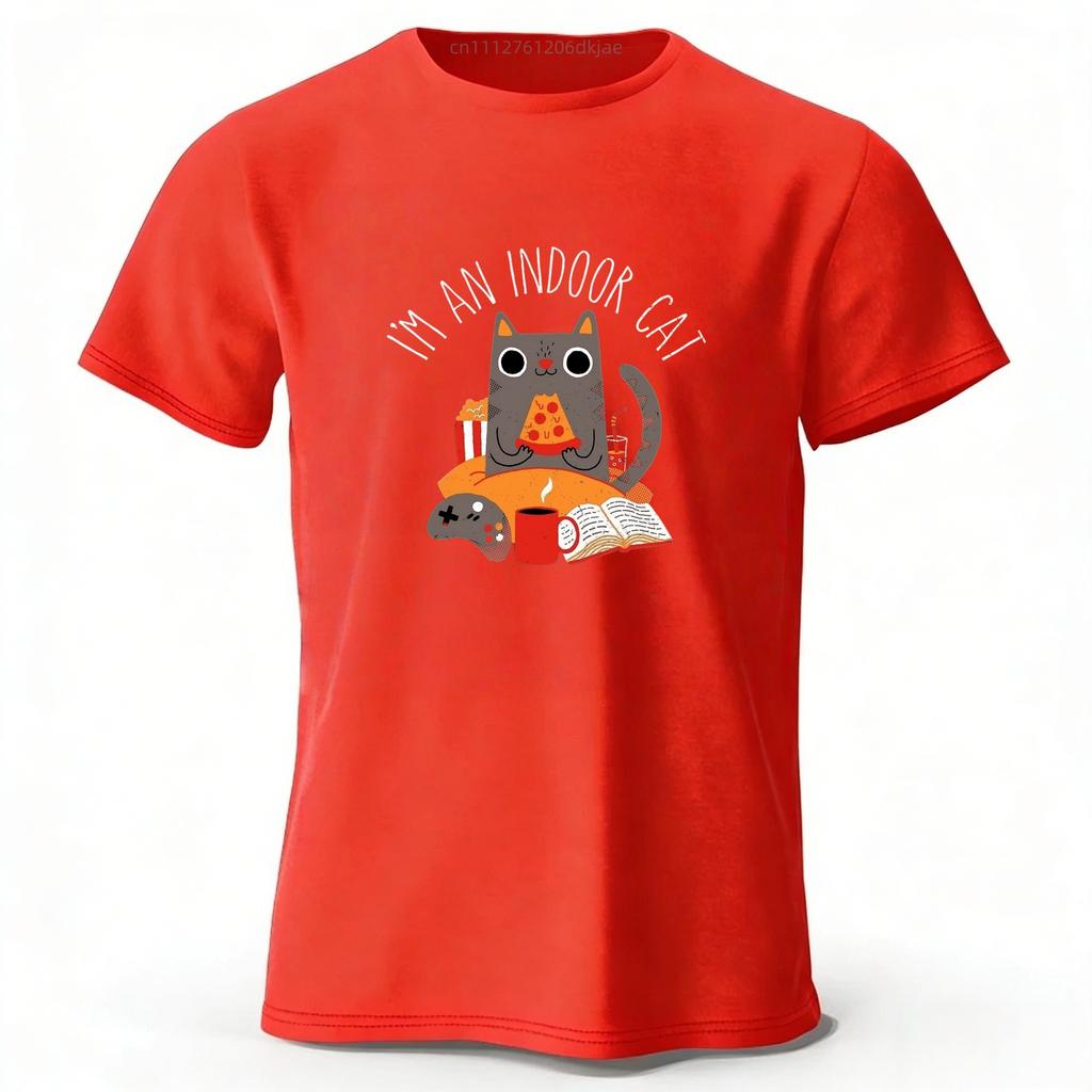 Home Style Pizza Cat Print Pure Cotton Short Sleeved Shirt Summer Menswomens Street Casual Trend Tshirt Large Size Loose Top