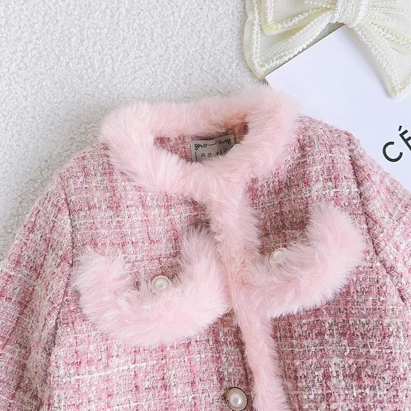 Frühling Winter Mädchen Kinder 2 Stücke Tweed Kleidung Sets Mode Kinder Anzüge für 1-10 Jahre kinder Baumwolle Gefütterte Jacke Mantel + Rock