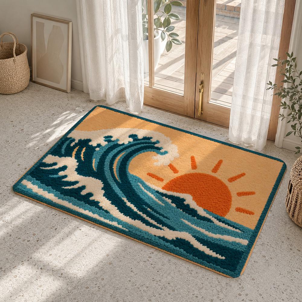 Ocean Creatures Swim Under Sun Floor Mat Flannel Rug Soft Non Slip Washable Door Mat For Bathroom Kitchen Home Decor