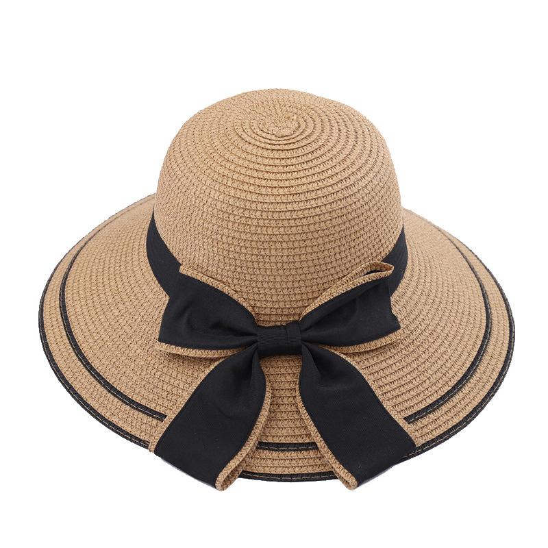 New Straw Hat Summer Adult Women Outdoor Bow Ribbon Sun Hat Outdoor Large Brim Sunscreen Girls Visor Caps