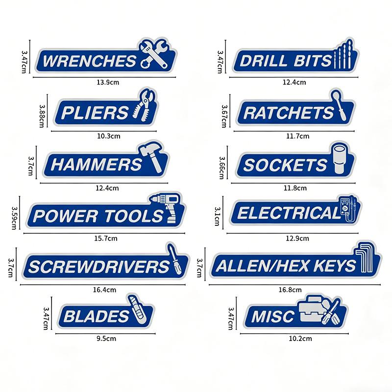 12 Pcs Tool Box Magnetic Labels with Icons, Automotive Toolbox Magnet Stickers